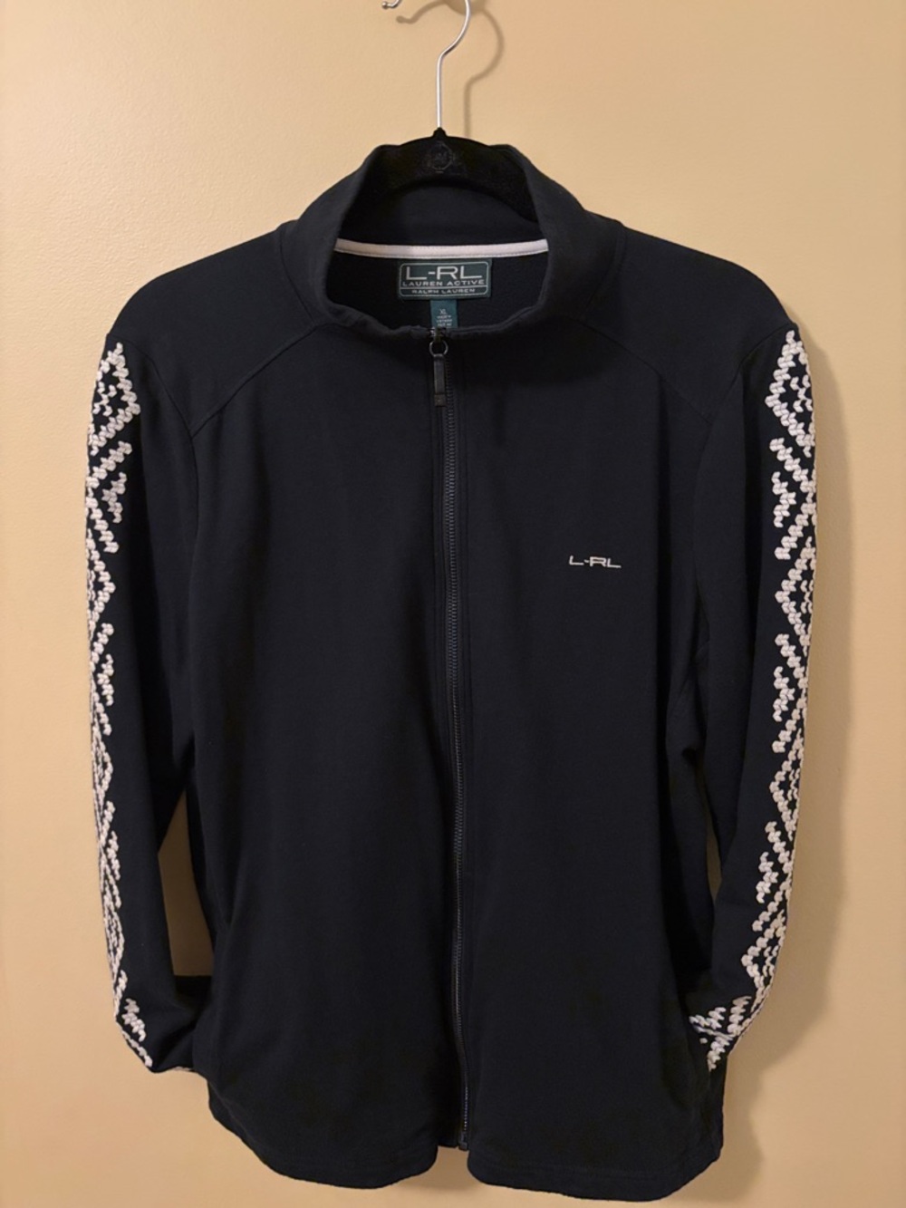 Lauren Ralph Lauren Active Black Sports Jacket with White Sleeve EmbroideryTrim